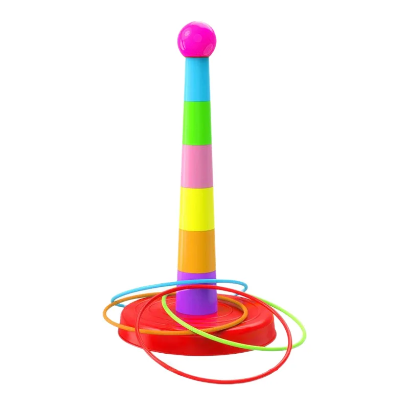 Plastic Ringen + Regenboogtoren Kids Ring Toss Games Booth Carnaval Sport Speelgoed Gooien Snelheid Agility Training Speelgoed Willekeurige kleur