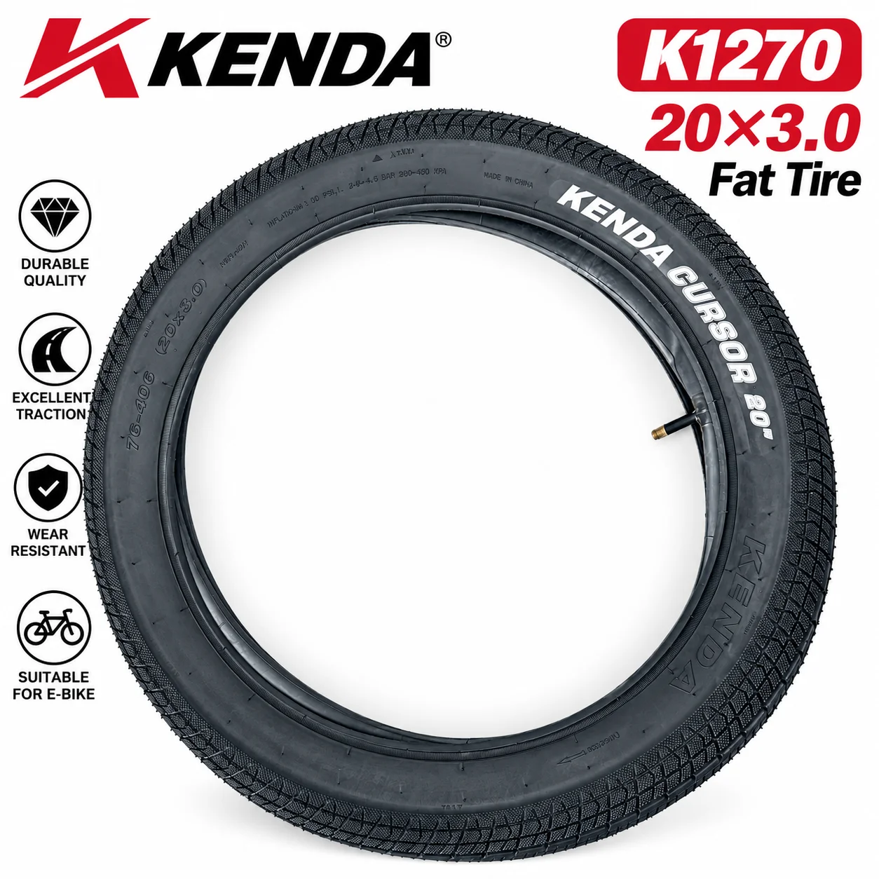 KENDA 20x3.0 16x4.0 Fatbike-Reifen mit Schlauch 76-406 E-Bike Elektrofahrrad Breiter Reifen – Detail 12