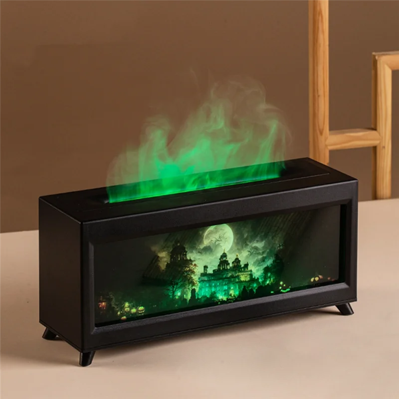 AC39-Diffusore di aromi 220Ml Castello stregato Umidificatore Fiamma Camino Olio essenziale Aromaterapia per Home Office Spina europea