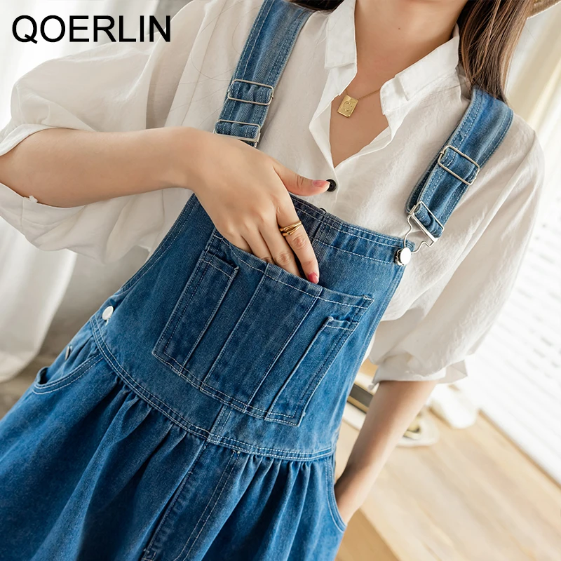 QOERLIN XXXXXL Denim Sundress Women Summer New Pocket Sleeveless A-Line Tank Dresses Midi Korean Fashion Jeans Dress Big Size