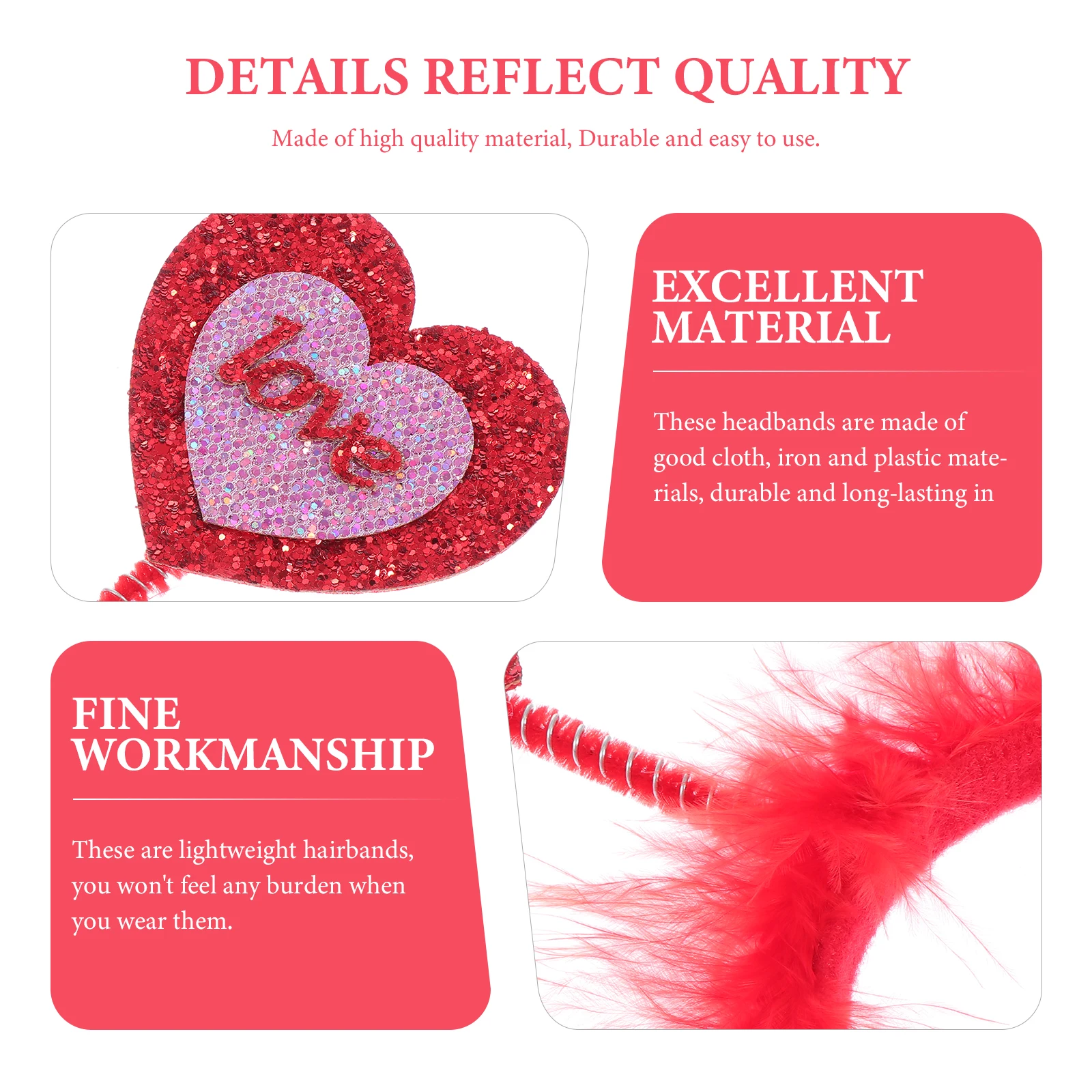 

Headband Novelty Heart Shape Headwear Red Valentine's Day Party Photo Prop Accessory Sequins Valentines Hair Clasp