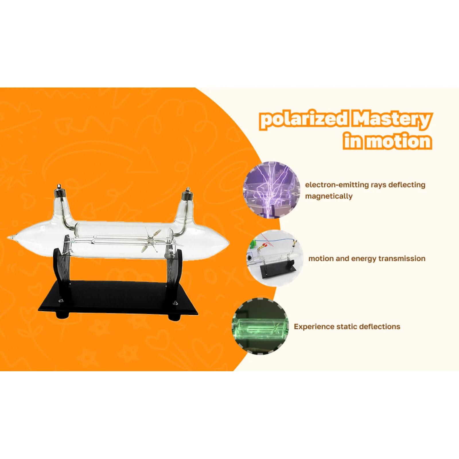 Equipamento de ensino de física tubo de raio cátodo efeito magnético mecanismo de vidro relógio de tubo para aprendizagem de estudantes