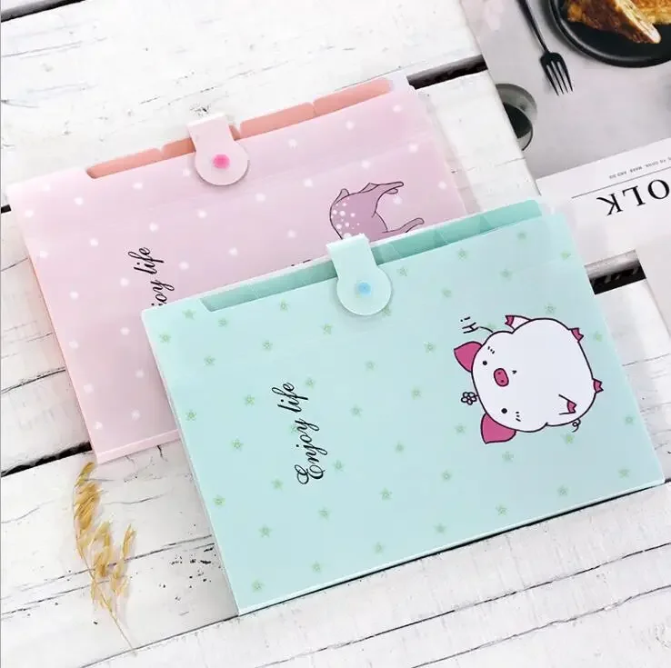 Cute Plastic A4 File Folders 5 Pockets Office Expanding Document Stationery Organizer with Button Closure School Supplies