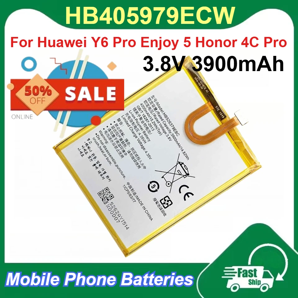 

HB405979ECW 3.8V Li-ion Polymer Phone Battery 3900mAh Capacity for Huawei Y6 Pro Enjoy 5 Honor 4C Pro Rechargeable Batteries