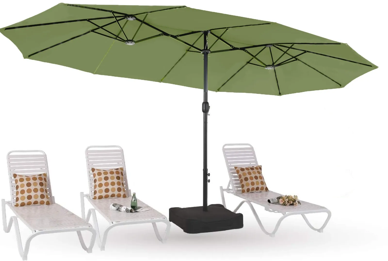 15 FT Patio Umbrella Double-Sided Outdoor Market Crank Umbrella with Stand Base