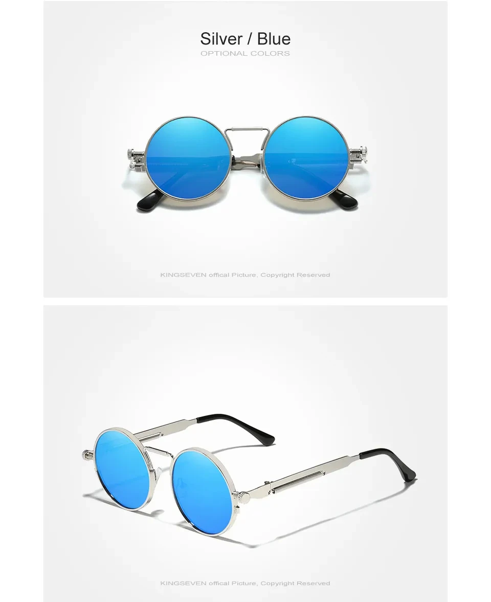 KINGSEVEN Gothic Steampunk Sonnenbrille Polarisierte Hohe Qualität Männer Marke Designer Vintage Runde Edelstahl Rahmen Brillen – Detail 6