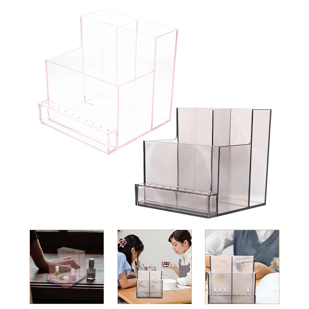 

2 шт., органайзер для сверл для ногтей, коробка-органайзер для нескольких работ, рабочий стол, практичный подарок для обучения дизайну ногтей, коробка-органайзер для сверл