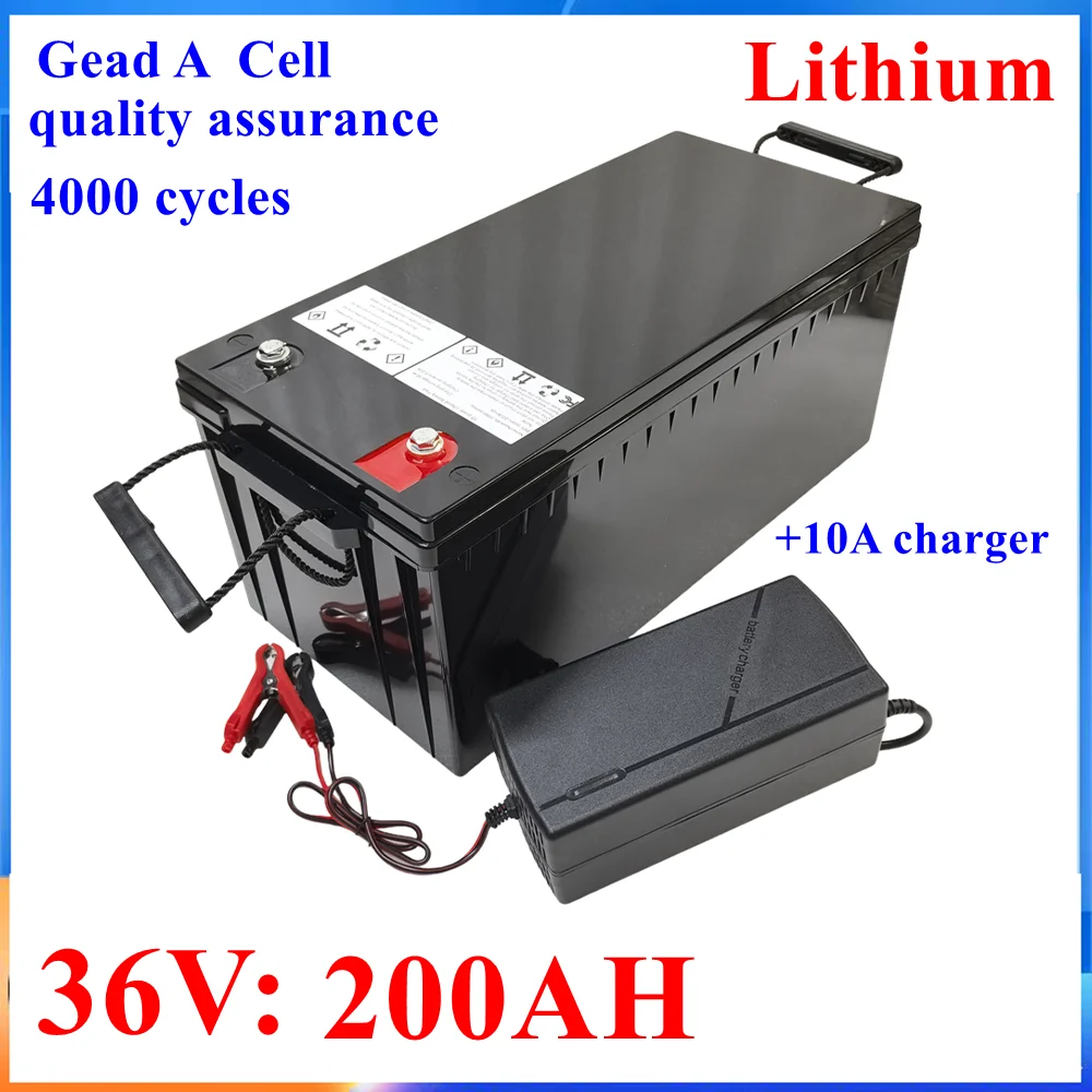 waterproof 36v 200ah lithium ion battery 100A BMS li ion battery for 3000W 1500W scooter bike Solar energy EV +10A charger