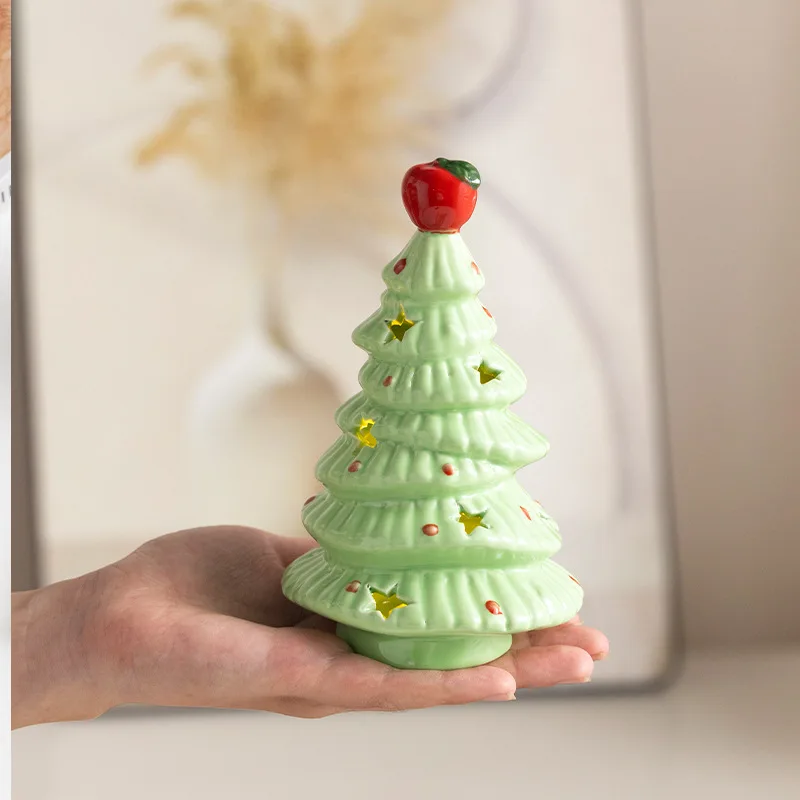 

Ceramic Christmas Tree Night Light Xmas Desktop Decoration Ornaments Practical High-End Holiday Gift for Girls - without Battery