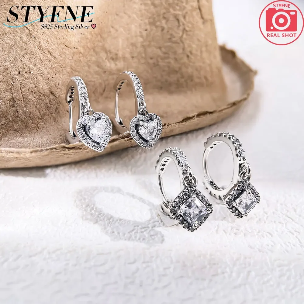 925 Sterling Silver White Shiny Love Diamond Zestaw biżuterii Seria Pierścionek Naszyjnik Kolczyki dla kobiet Słodki butik Biżuteria Prezent