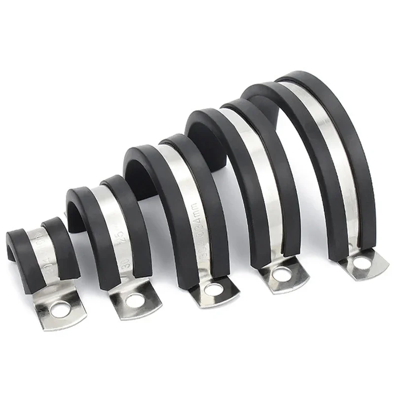 U/R Type Tube Card Water Pipe Clamp Rubber Strip Shock Absorption Insulation Horseback Saddle Throat Hoop 304 Stainless Steel