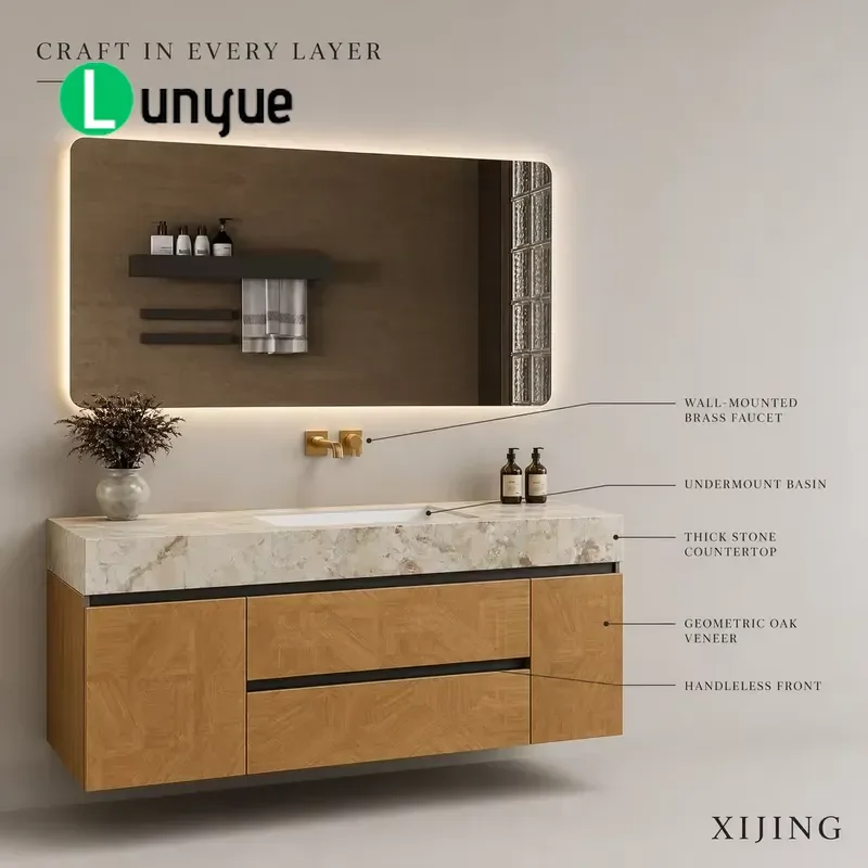 Italian Style Light Luxury Seamless Hot Bending Integrated Sink Bathroom Vanity Cabinet Set Modern Washstand for Toilet
