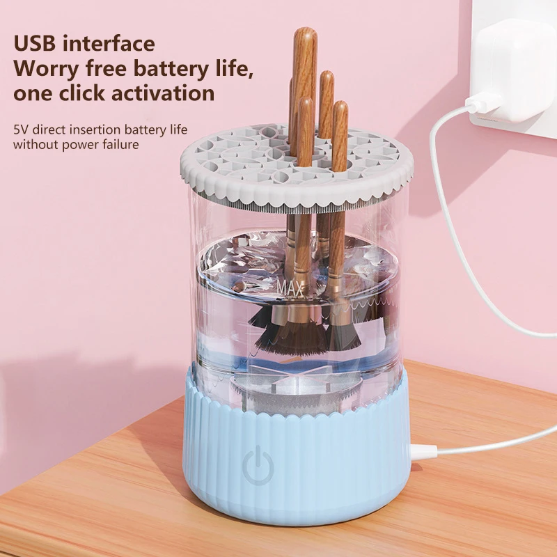 USB Elektrischer Make-up-Pinselreiniger, tragbar, 3-in-1, Make-up-Pinsel, Wäscheständer, faule Reinigungsbürste, Waschmaschine, schnell trocknendes Werkzeug