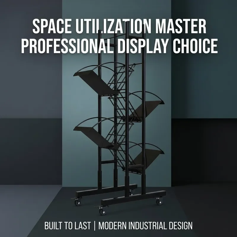 A3 Iron Brochure Rack Floor Standing Newspaper Display Stand Assembled Literature Holder for Trade Show Office Magazine