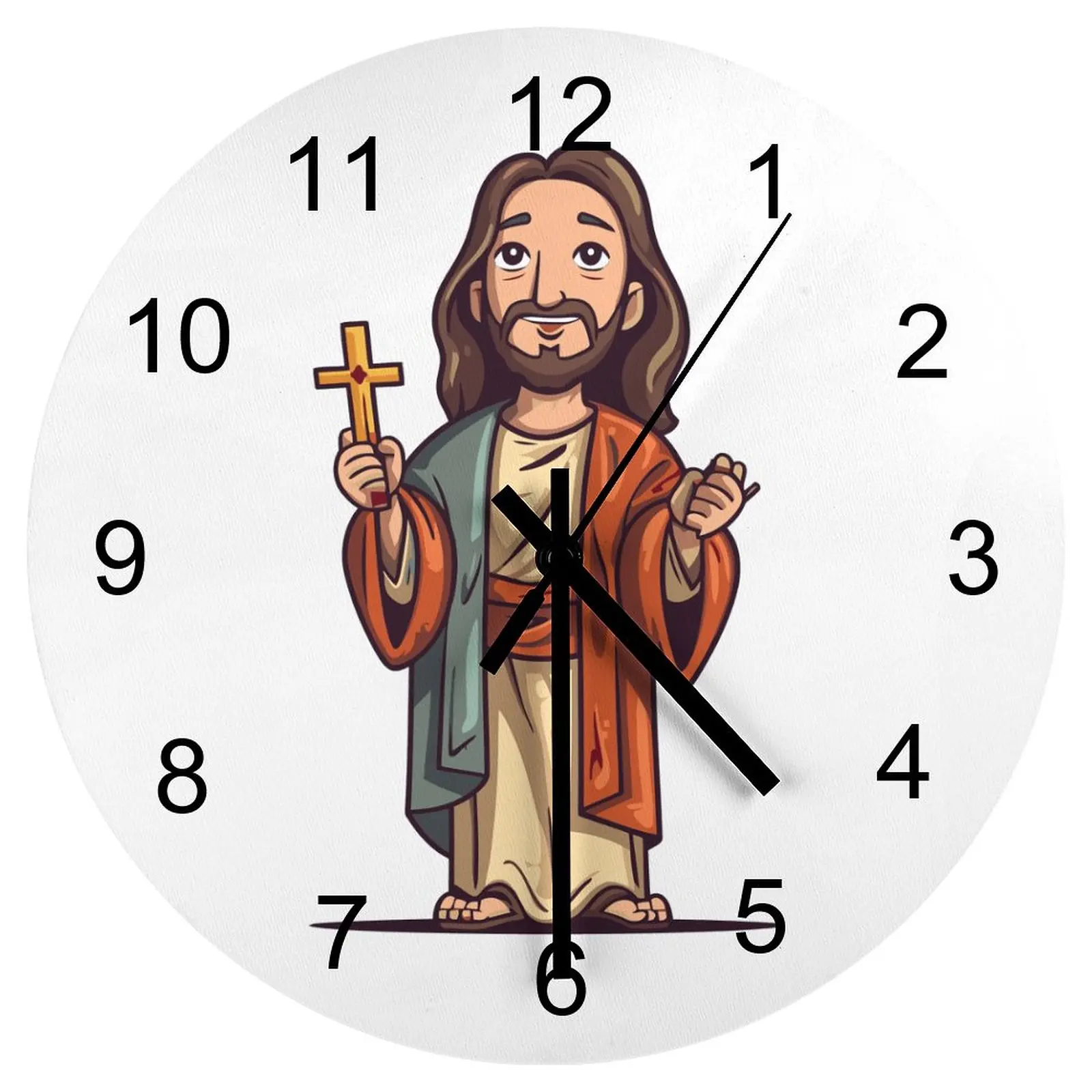 Study Wall Clock Religious Christ Bible Jesus Clocks 12 inch Mute Wooden Round Multicolor Durable Rustic