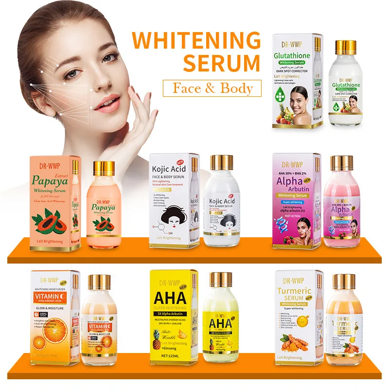 125ml AHA arbutina blanqueamiento esencia facial suero Facial hidratante cúrcuma y ácido kójico esencia líquida reafirmante iluminar la piel