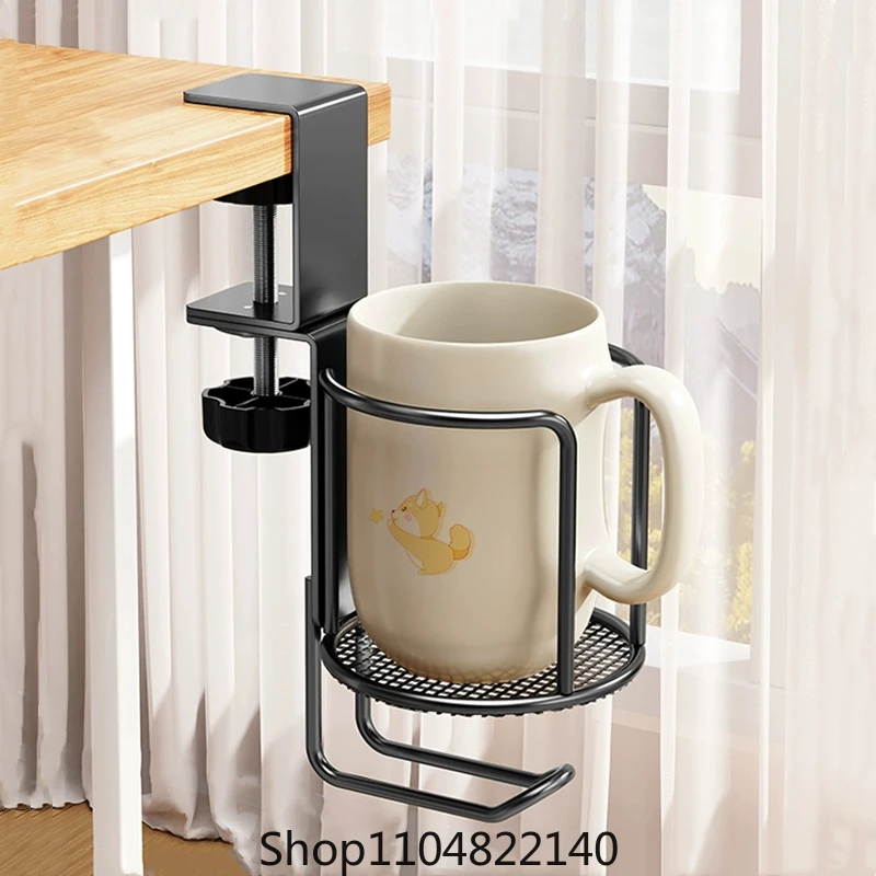 2 In 1 Tempat Cangkir Meja Tanpa Bor Dapat Disesuaikan Dudukan Klem Lengan Ditingkatkan 360 Derajat Penjepit Tepi Meja Putar Tempat Cangkir Antijatuh