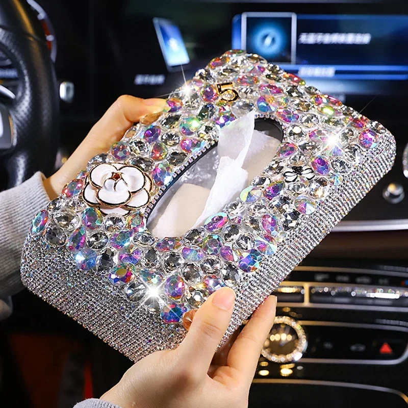 

Car Tissue Box Paper Napkin Holder Car Diamond Tissue Pumping Paper Box Toilet Paper Towel Storage Box Home Decor Auto Accessory