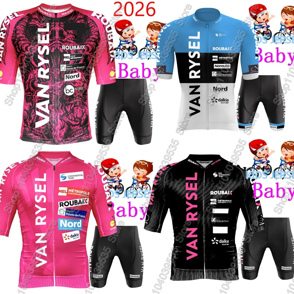 

2026 Kids Van Rysel - Roubaix Team Cycling Jersey Set Boys Girls Cycling Clothing Bike Suit MTB Ropa Maillot