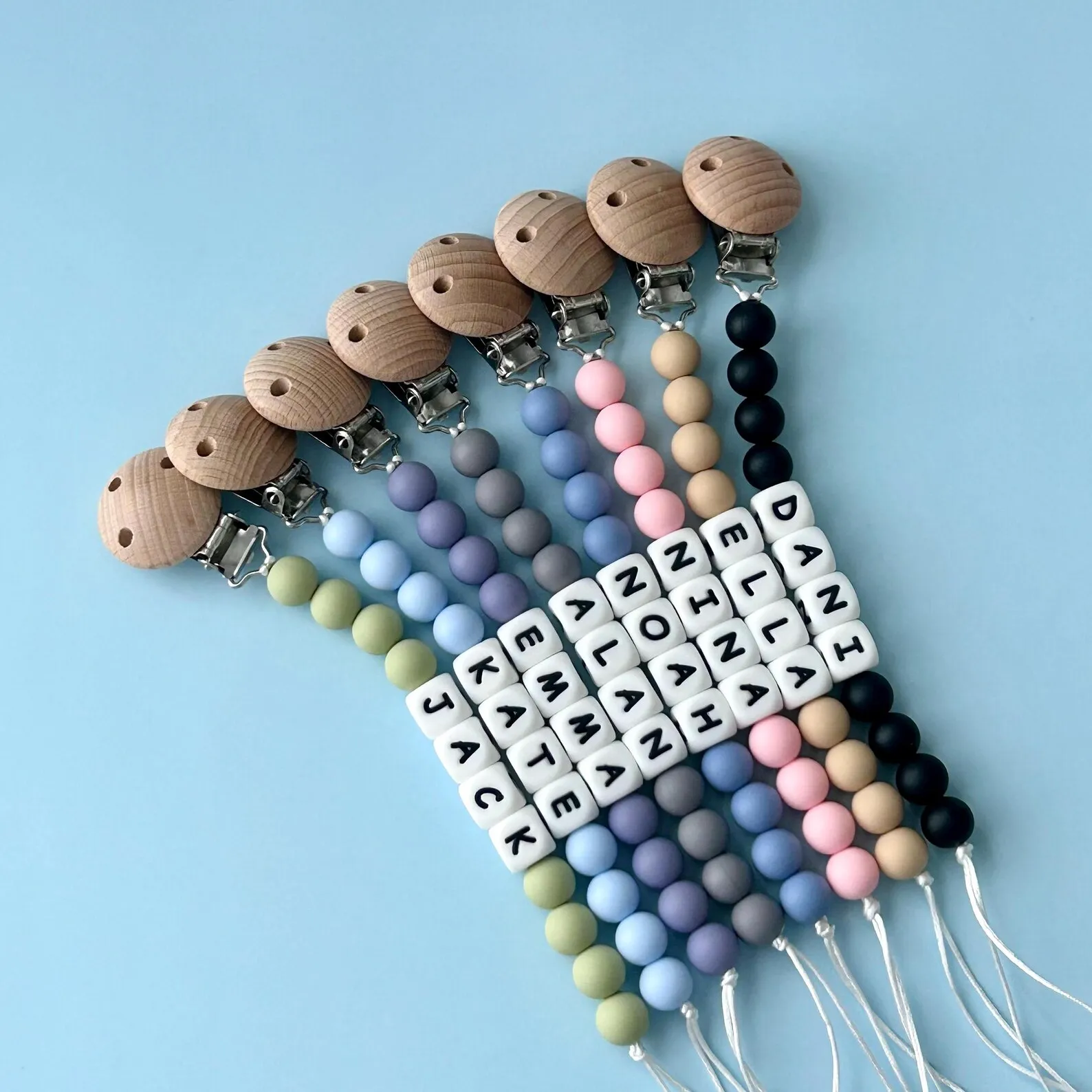 

New Baby Personalized Name Handmade Pacifier Clips Holder Chain Round Beads Silicone Pacifier Chains Baby Teether Teething Chain