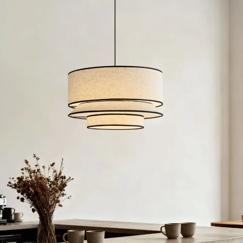 French Retro Fabric Pendent Lights Modern Minimalist Illumination Fixture Living Room Restaurant Hotel Bedroom LED Hanging Lamps