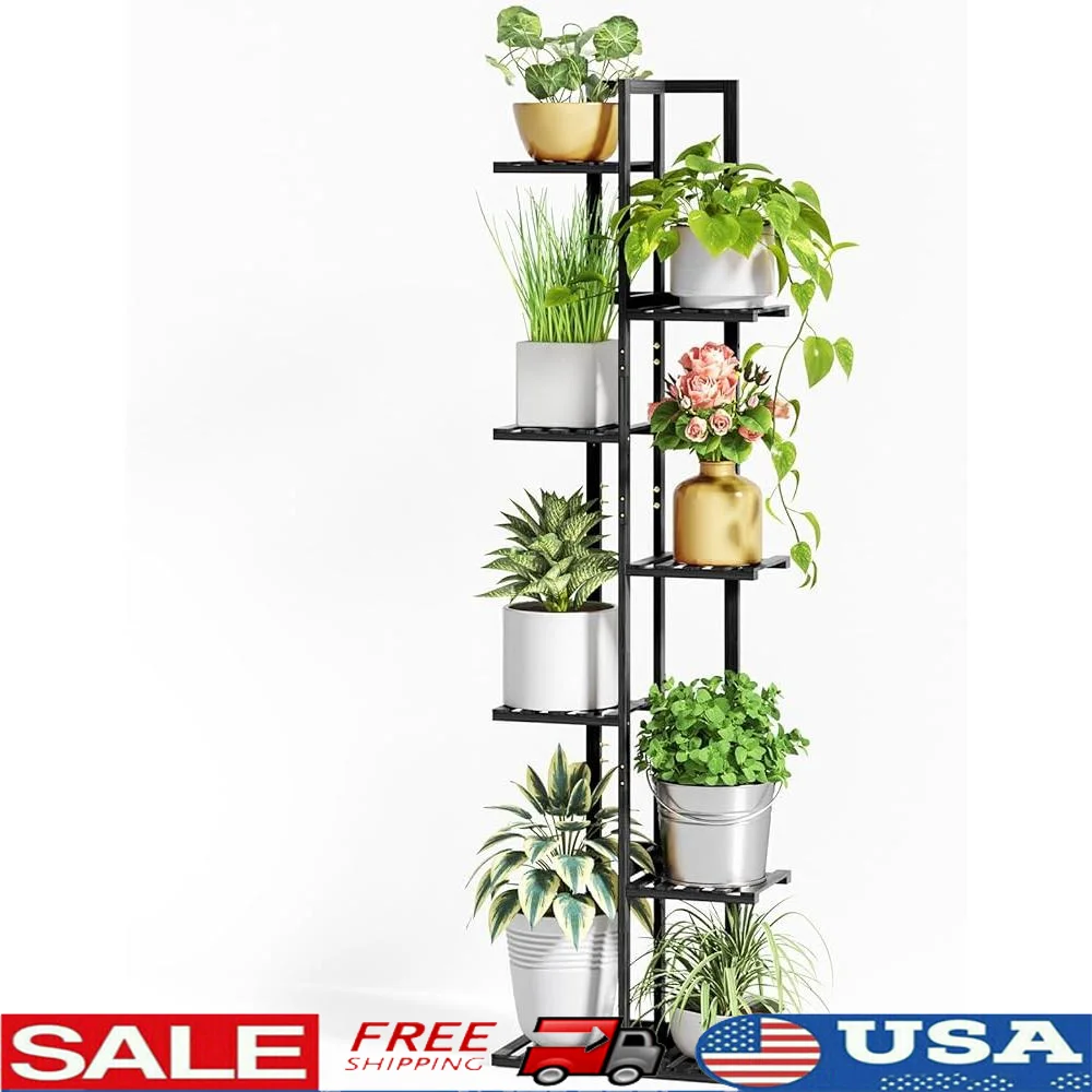

7 Tier Indoor Plant Stand 8 Potted Bamboo Plants Corner Shelf Multi-Purpose Plant Rack Durable Creative Design Easy Assembly
