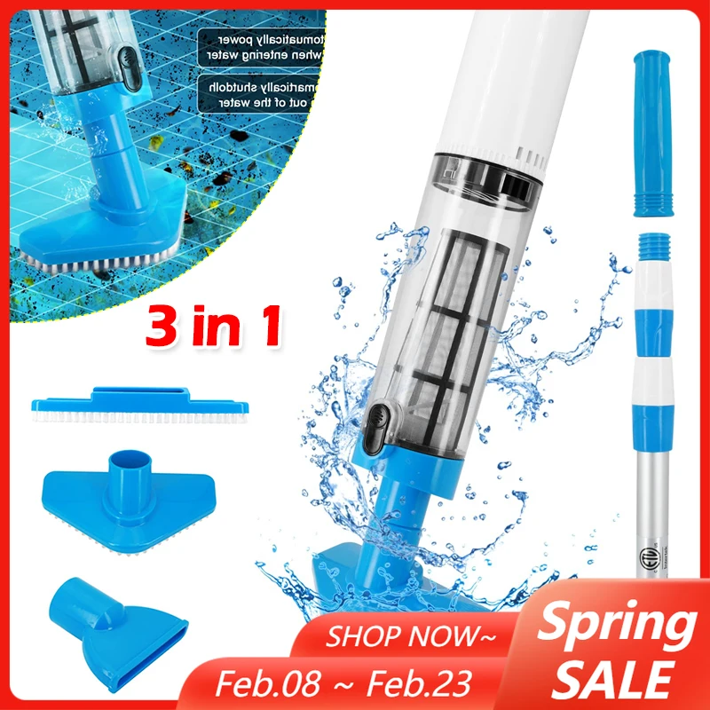 

3 in 1 Wireless Handheld Rechargeable Pool Vacuum Cleaner for Spas Hot Tubs Small Pools with Automatic Immersion Detector