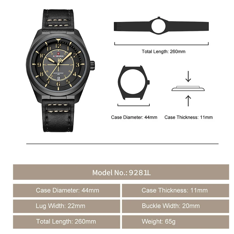 New Style NAVIFORCE Men Watches Leather Quartz Watch Men Sports Male Day Date Wristwatch Montre Hombre Relogio Masculino NF9281L