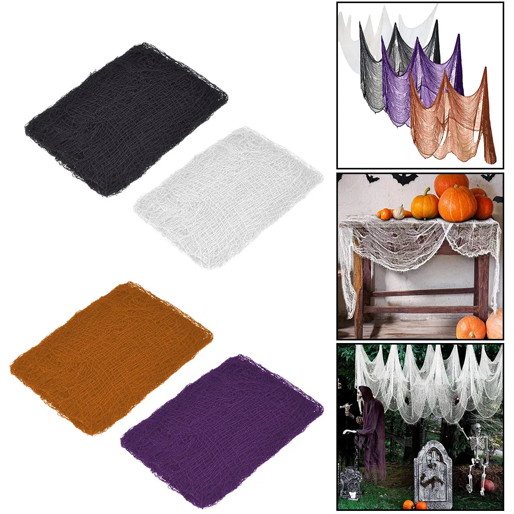 Cut Arbitrarily Haunted House Halloween Gauze Decoration 183cm*76cm Black Large Mesh Orange Purple Roving White