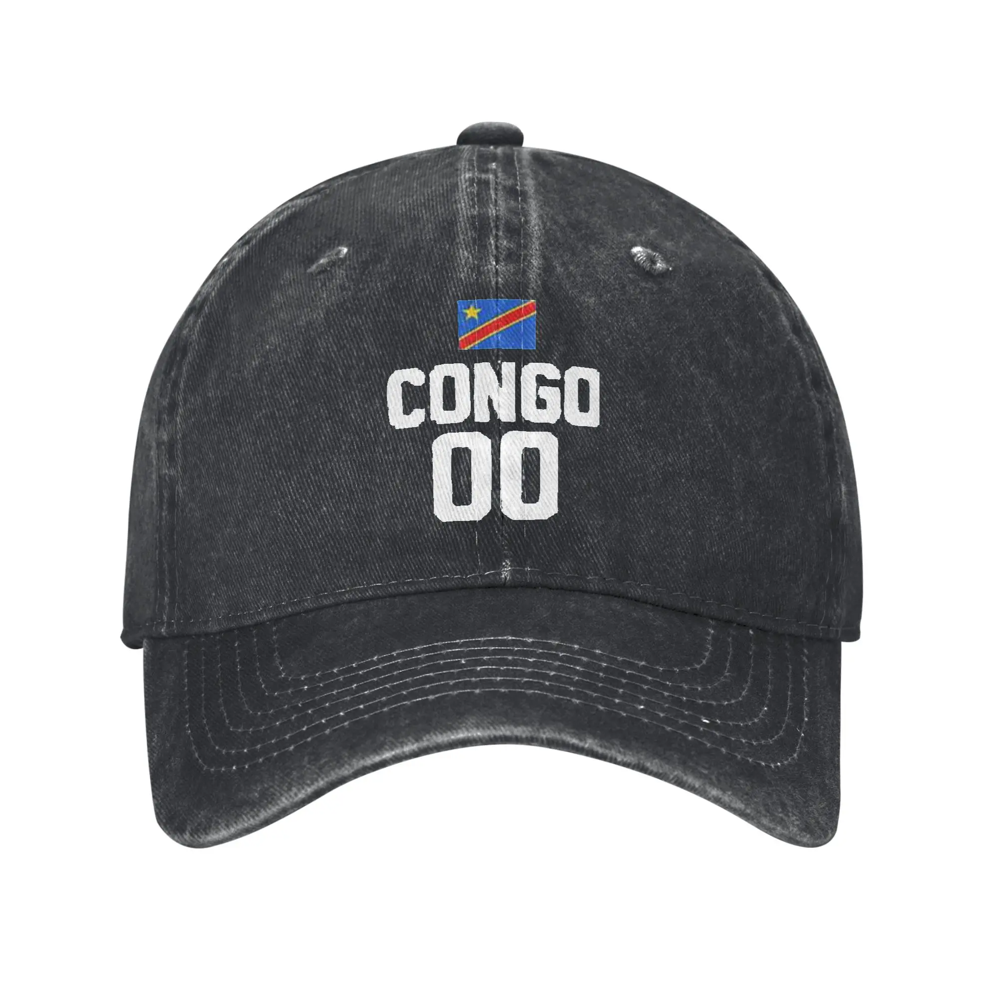 DR Congo Democratic Republic of Congo Flag African Pride Number 00 Retro Denim Washed Baseball Caps Women Cowboy Street Tide Hat