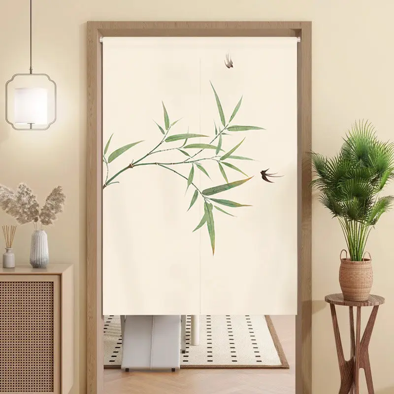 VIKAMA Bamboo Swallow Noren Door Curtain Chinese Ink Painting Hanging Curtain Tea Room Door Partition Zen Oriental Decor