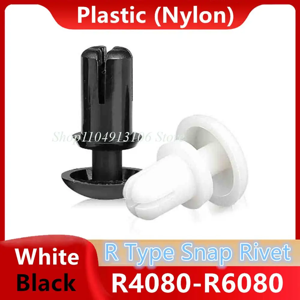 50pcs R Type Snap Rivet Buckle Clip for PC PCB Board All Cars Clip Set R4080-R6080 Black White Nylon Rivet Push-type Rivets