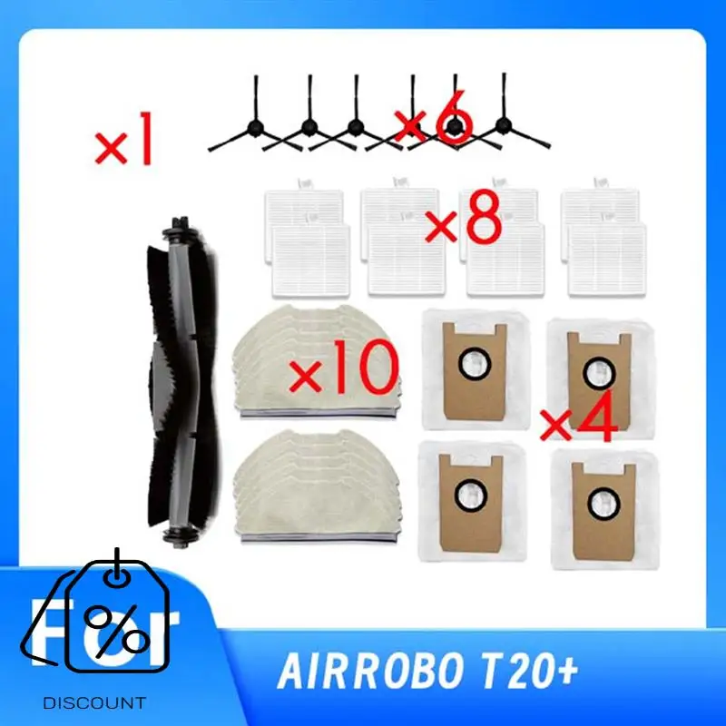 ABJO-para AIRROBO T20 + accesorios para aspiradoras Cepillo Lateral principal filtro de fregona bolsas de polvo piezas de repuesto de limpiador