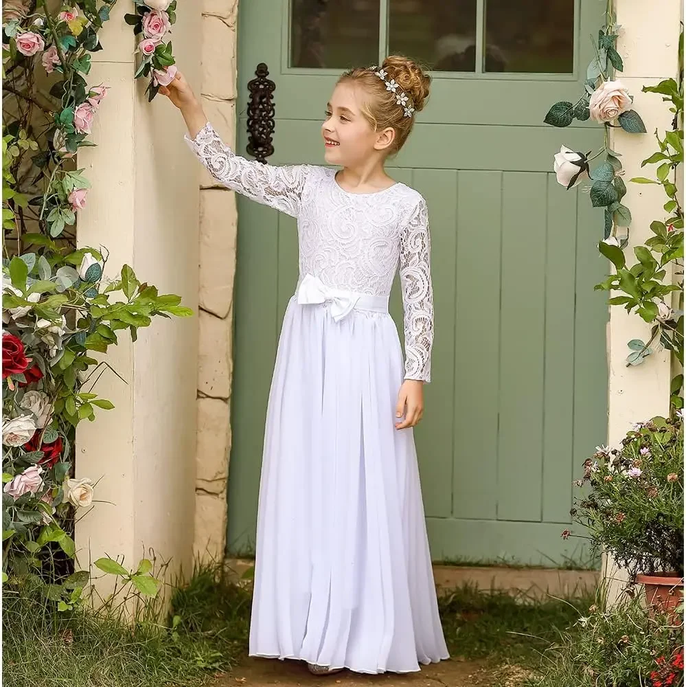 Fancy First Communion Flower Girl Dress Boho Chiffon A-line White Bridesmaid Dresses Wedding Party 2-12 Year Old