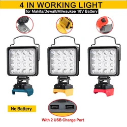 Led 4In Portable Spotlights Outdoor Work Fishing Handheld Emergency Tool Camping Light Fit Makita/Dewalt/Milwaukee 18V Battery