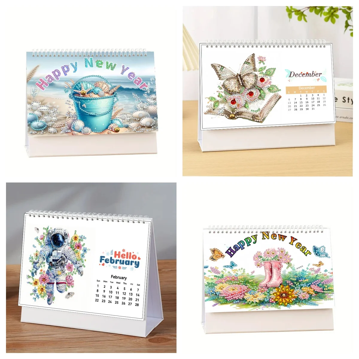 مجموعة من تقويم 2026، 13 لوحة ماسية، تقويم مصنوع يدويًا بحروف إنجليزية لعيد الميلاد بنمط الأزهار