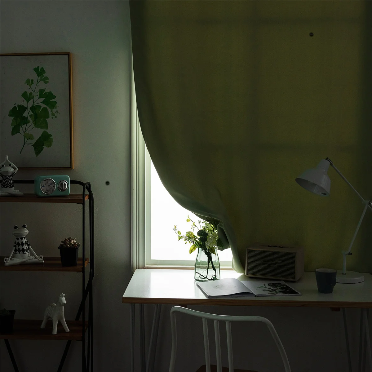 

1Pcs Pure Color Blackout Curtain 60x150cm Green Thickened Wear Resistant Fabric Punch Free Installation Window Drape for Home