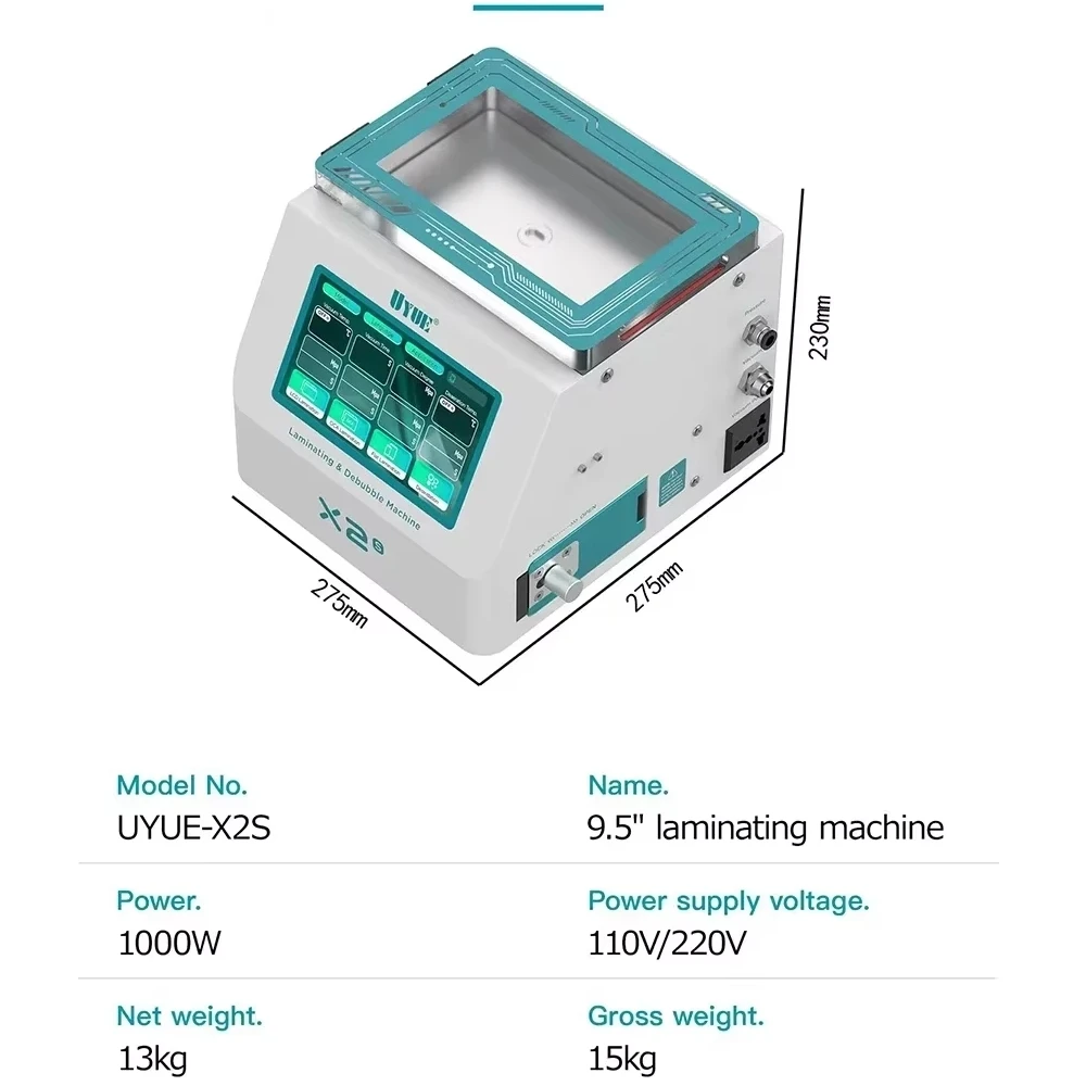 

UYUE Professional X2S OCA Film Lamination Defoamer Machine 9.5" Screens 110V/220V Phone Repair Tool