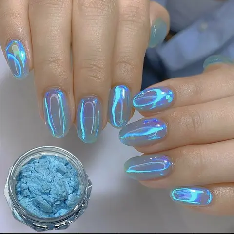 오로라 아이스 머슬 파우더 홀로그램 미러 효과, 크롬 인어 매직 미러 파우더, 투명 레인보우 파우더, 1 병, 9 색