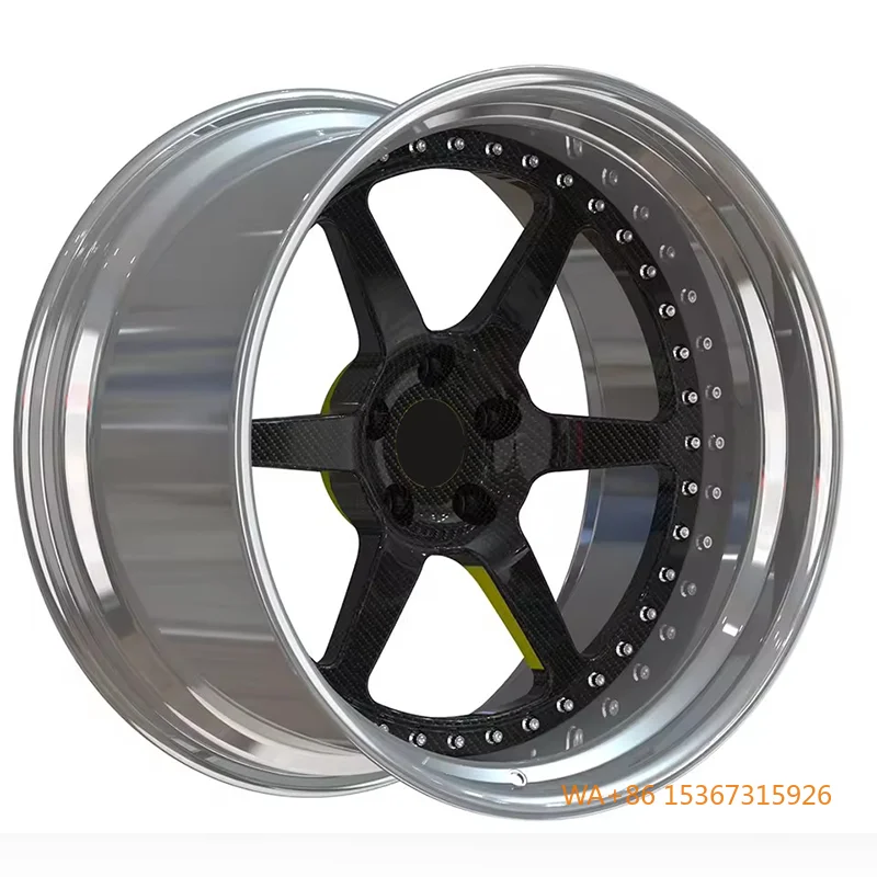 

Forged Alloy Wheel Carbon Fiber Accent Polished Rim Edge Performance Lightweight Durable Precision Machined Various Fit Cars