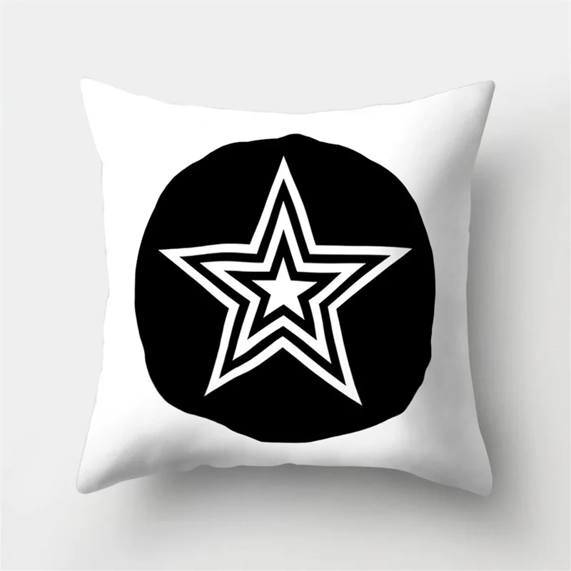 Black and White Geometric Line Star Print Pattern Cushion Cover Home Living Room Sofa Decor Throw Pillow  45x45cm