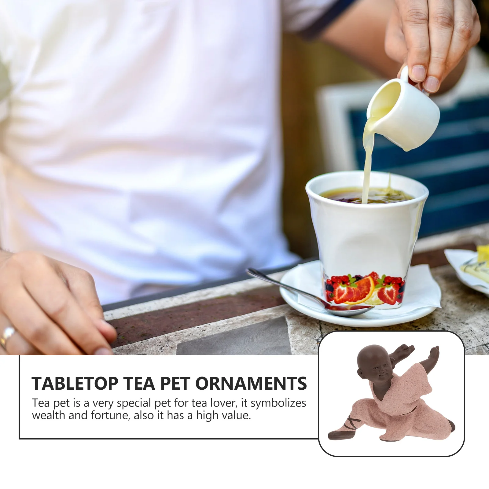 1 قطعة الشاي الجميل الحيوانات الأليفة ديكور قسط المواد سطح المكتب زخرفة لعشاق الشاي هدية الراهب تمثال الراهب سطح المكتب حلية #3