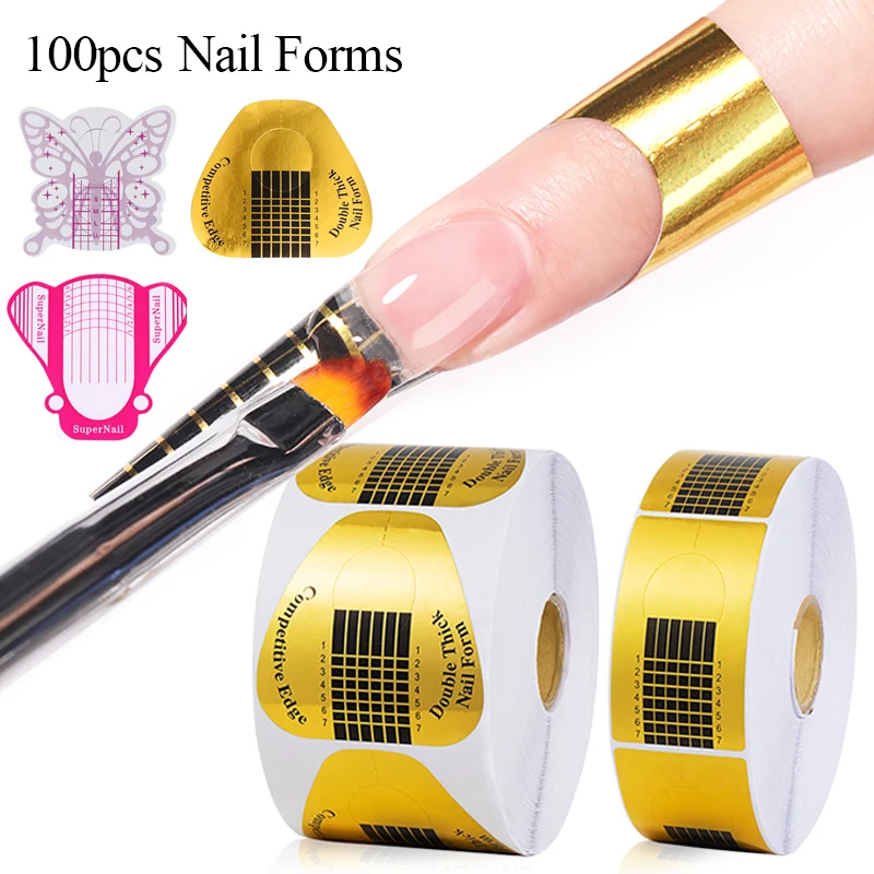 

100pcs Nail Art French Nail Form Tips Acrylic UV Nail Gel Tips Extension Form Guide DIY Nail Gel Curl Forms Manicure Stickers