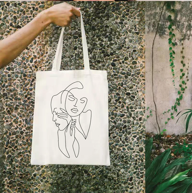 

Art Drawing Tote Bag Custom Shopping Bags Line Drawing Reusable Bag Minimalist Fashion Custom Logo Tote Bags