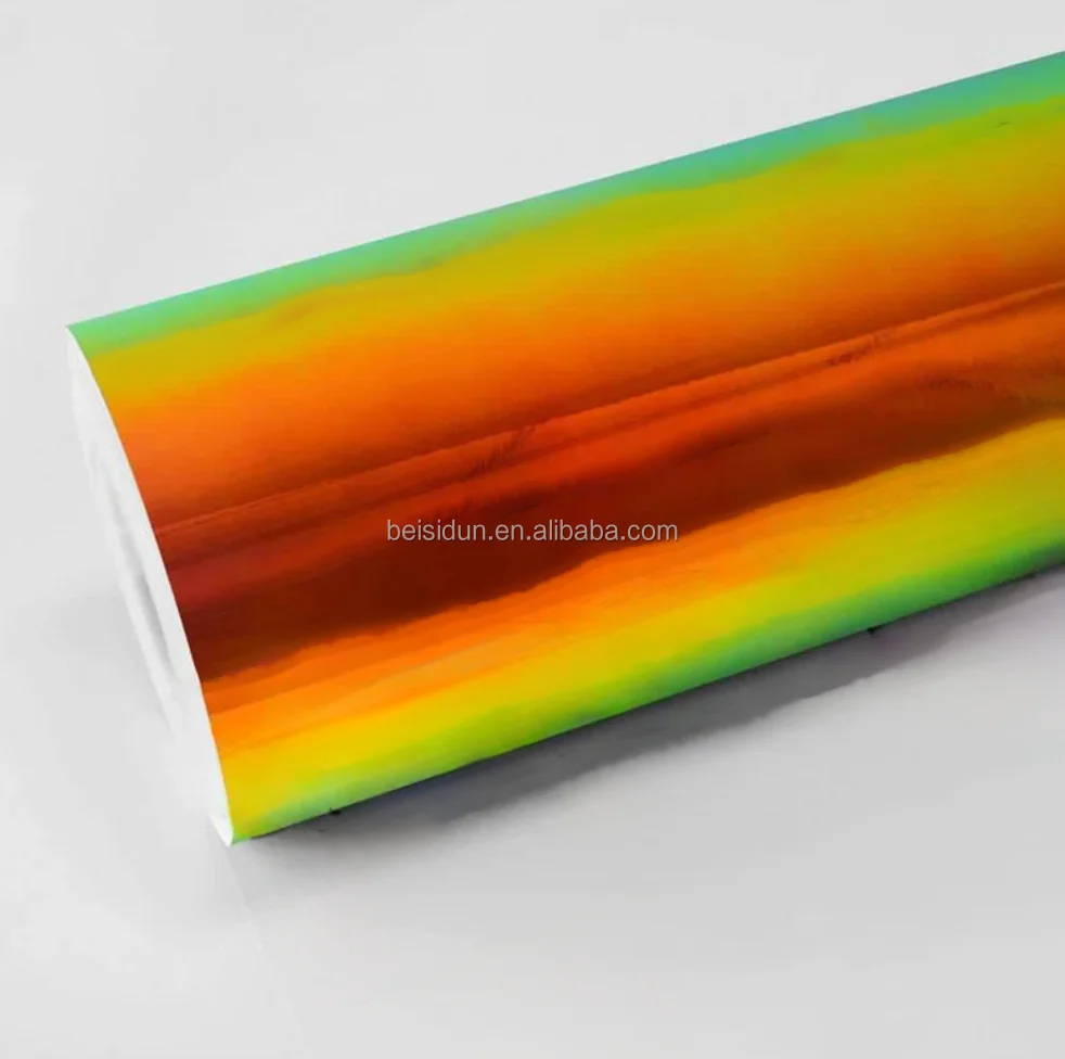 Cromo Arcobaleno Placca Pellicola in vinile verde PET verde Adesivo per carrozzeria auto Avvolgente Placca verde dorato Cromo lucido Arcobaleno