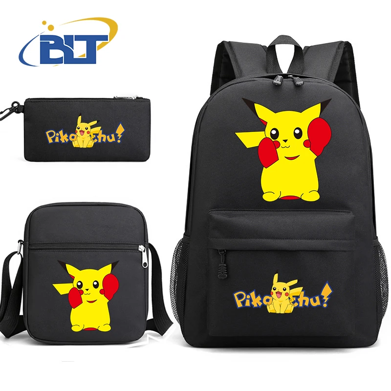 MINISO cute Pikachu print kids school bag set student backpack shoulder bag pencil case 3-piece set for boys and girls