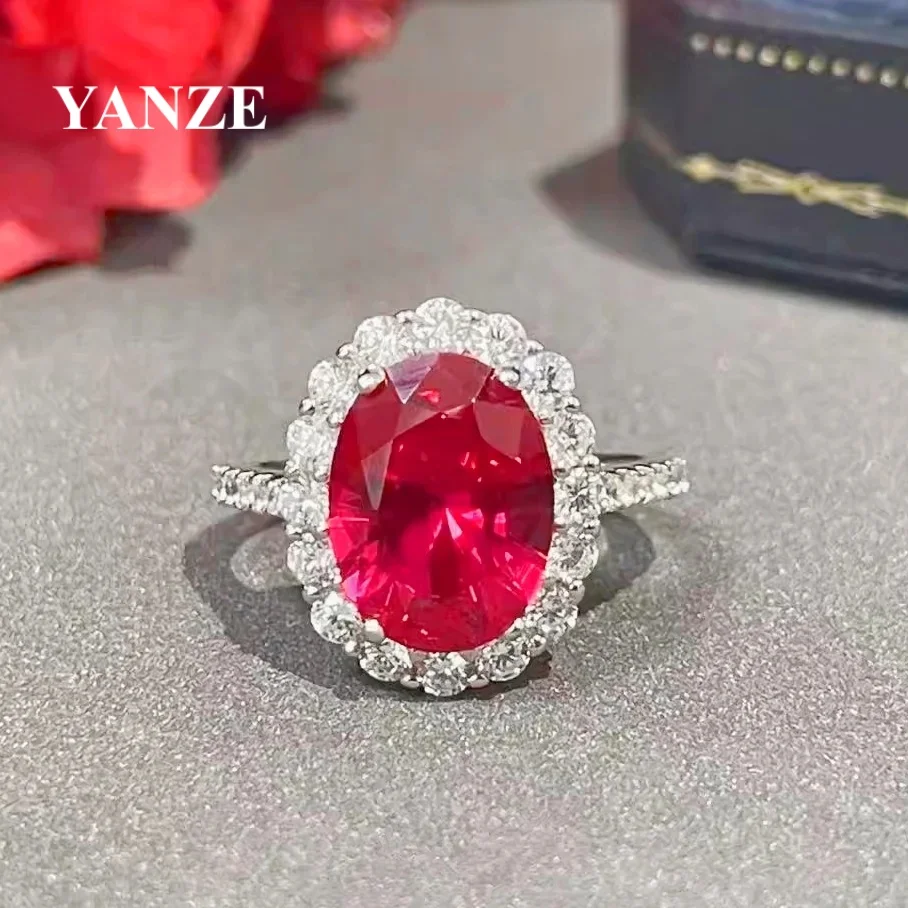 

6CT Lab Rubin Ring для женщин, стерлинговое серебро 925 пробы, позолоченное кольцо 18 карат, женские вечерние свадебные украшения, помолвка, женский подарок