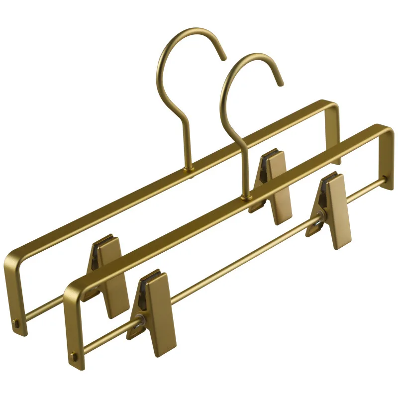 Aluminum Alloy Pants Hangers Golden/Sliver Metal Clothes Skirt Hanger with Two Adjustable Non Slip Clips Wardrobe Storage Rack