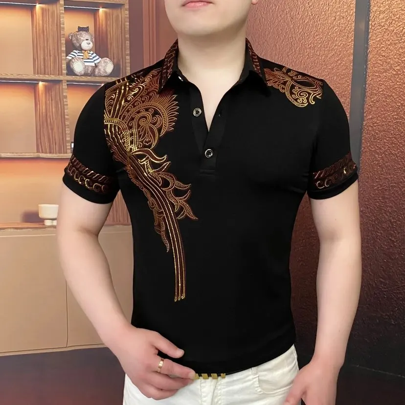 Luxury Laser Printed T-shirt Men Summer Short Sleeve Casual POLO Shirts Fashion Business Social Street Wear POLO Tshirts M-5XL
