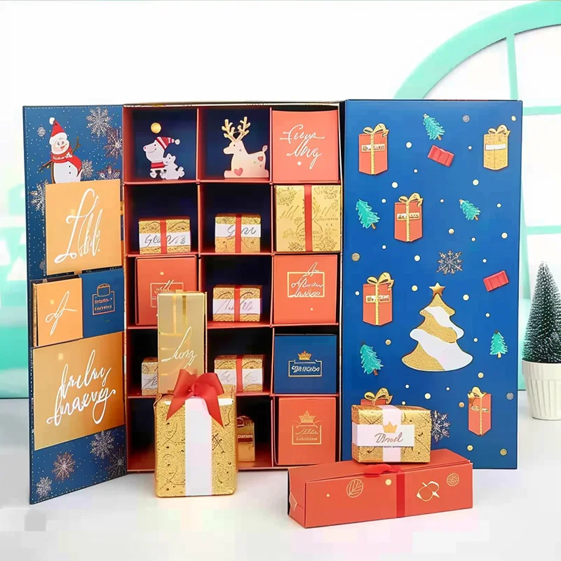 

Изготовление на заказ. Пустой 24-дневный рождественский адвент-календарь на заказ, жесткая картонная подарочная коробка для ювелирных изделий, УФ-матовый ламинатор для хранения еды Em